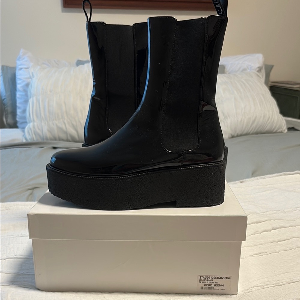 STAUD Black Platform Chelsea Boots with Chunky Sole